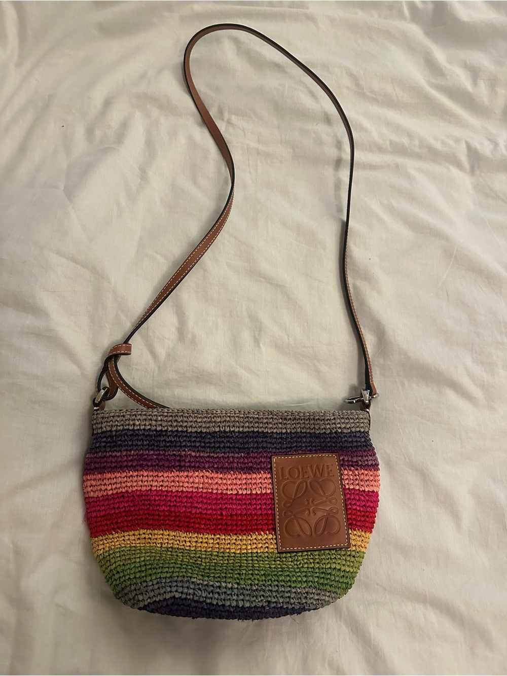 Loewe x Paula Ibiza woven raffia crossbody with leather straps and details